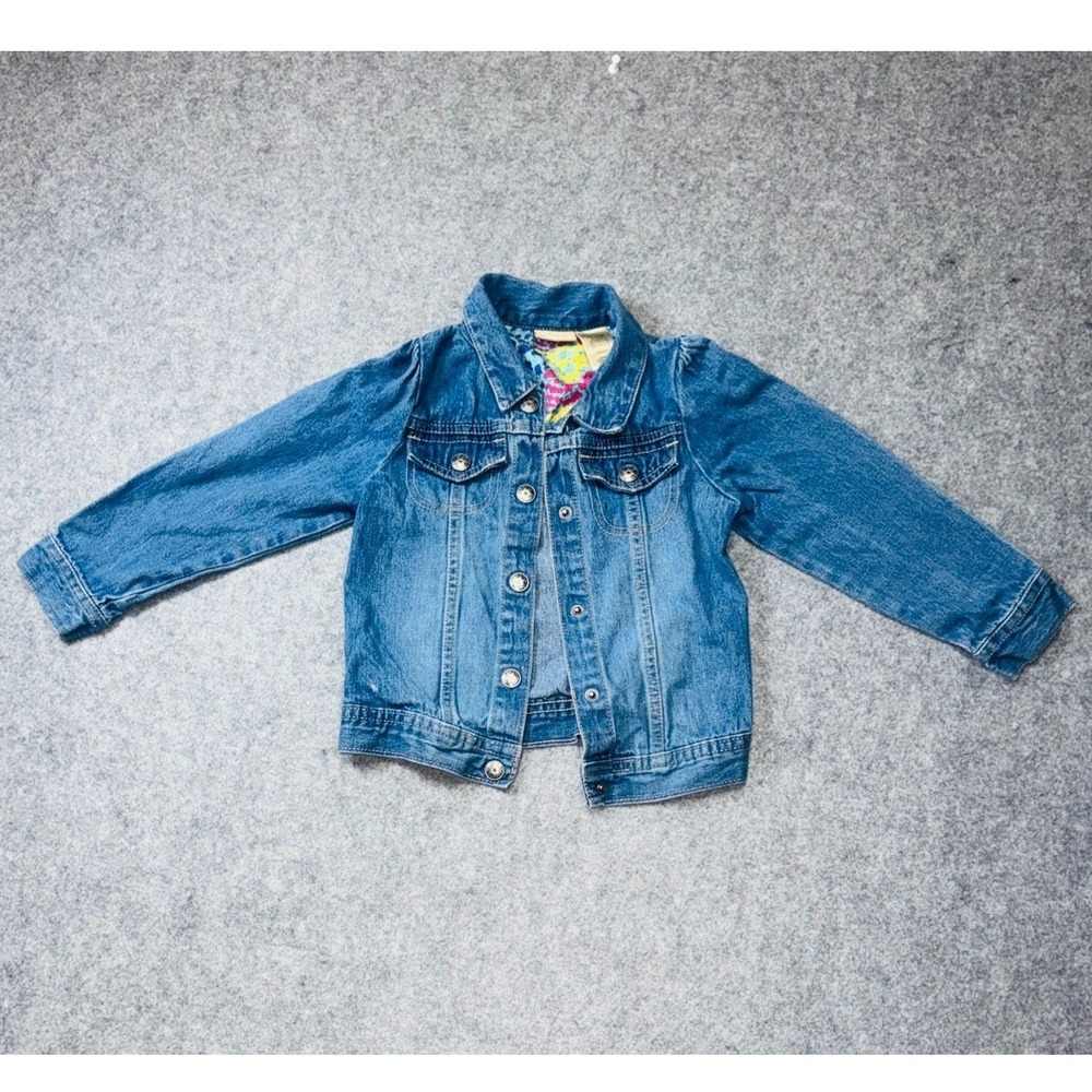 Arizona Trucker Jacket Girls 4 Blue Denim Cotton Puffed Shoulder Medium Wash